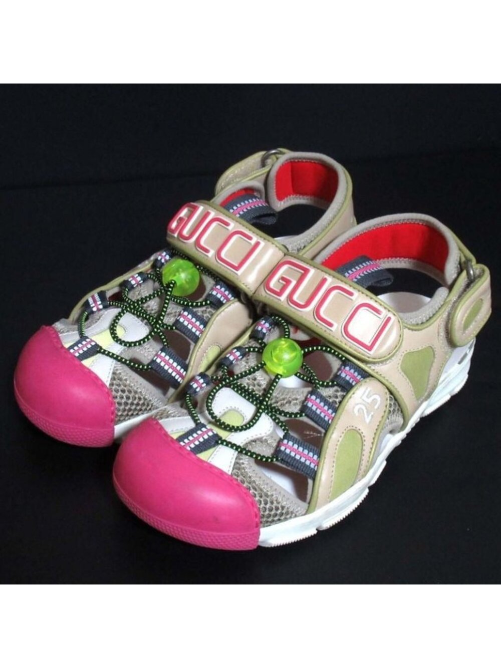 Gucci Mesh Velcro Sandals Size 34 Beige Multicolor - Picture 2 of 10